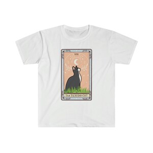Tarot Shirt Goth Tuxedo Cat Shirt Cat Themed Gift Cat Mom Cat Dad Mystical Shirt Cute Cat Shirt Occult Shirt Black and White Cat Tarot Shirt White