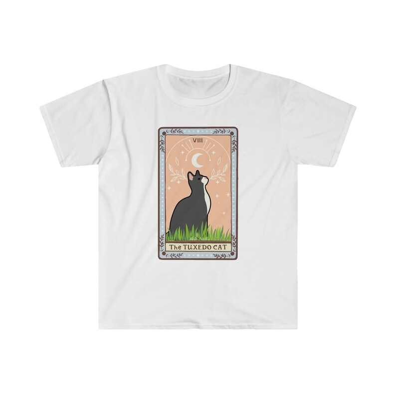 Tarot Shirt Goth Tuxedo Cat Shirt Cat Themed Gift Cat Mom Cat Dad Mystical Shirt Cute Cat Shirt Occult Shirt Black and White Cat Tarot Shirt White