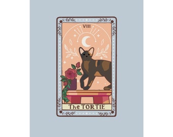 Custom Tortie Cat with Roses Tarot Card Poster Tortie Poster Tarot Card Cat Tortie Gift Tortoiseshell Cat Poster Premium Matte Vertical