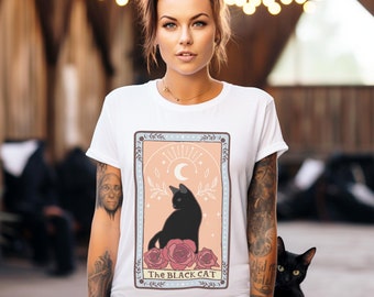 Tarot Shirt Goth Black Cat Shirt Cat Themed Gift Cat Mom Cat Dad Mystical Shirt Cute Cat Shirt Occult Shirt Black Cat Tarot Shirt