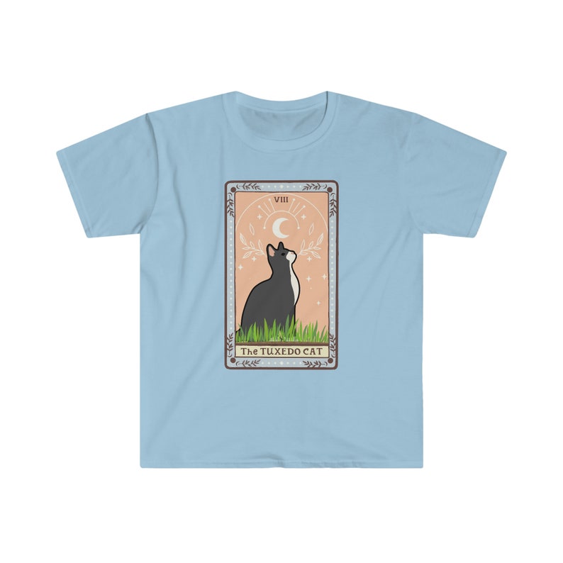 Tarot Shirt Goth Tuxedo Cat Shirt Cat Themed Gift Cat Mom Cat Dad Mystical Shirt Cute Cat Shirt Occult Shirt Black and White Cat Tarot Shirt Light Blue