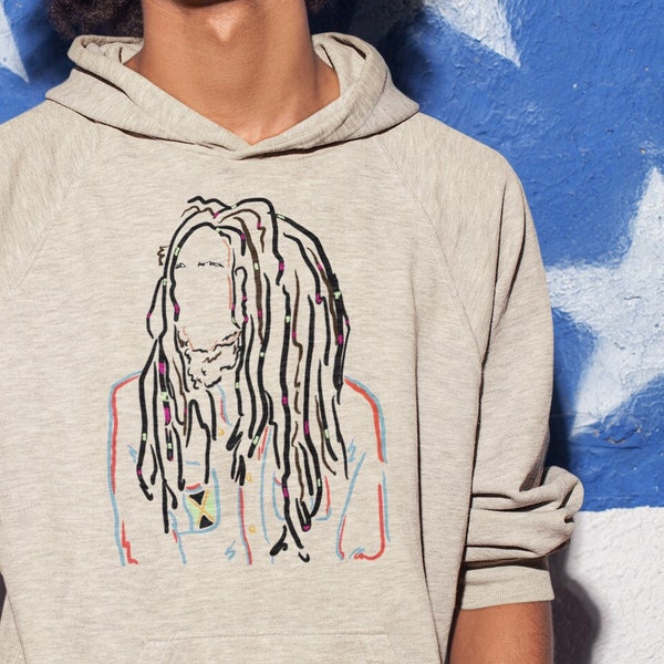 Bob Marley Hoodie Pull Over Unisex Tan Grey Blue for Jamaican Rasta Music Fans- Original Art