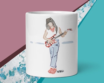 Eddie Van Halen Coffee Mug White Ceramic Glossy for Van Halen EVH Music Fans - 11oz 15oz 20oz - Original Art