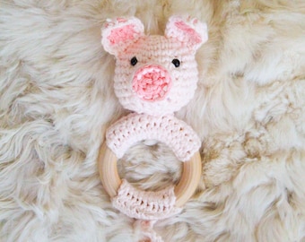 Crochet baby rattle *AUSTIN THE PIG*