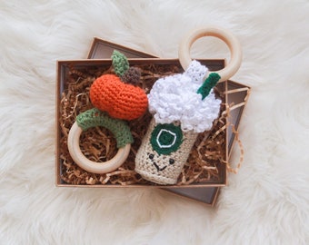 Crochet baby rattle *Pumpkin Spice Frappuccino*