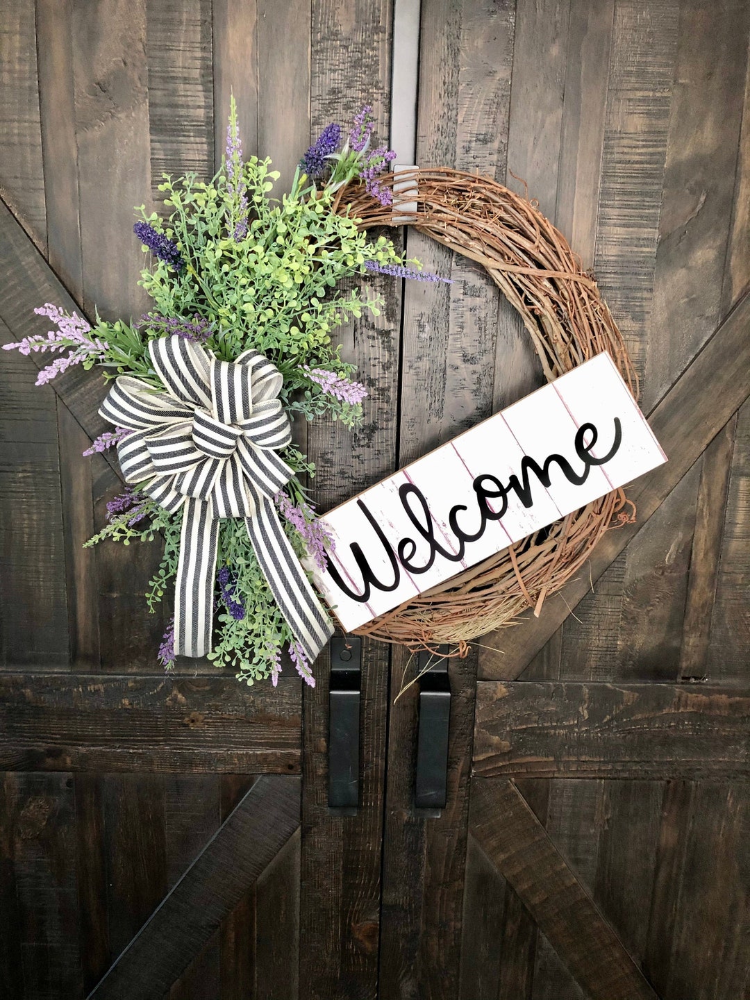 Farmhouse Style Welcome Wreath, Rustic Grapevine Wreath, Rustic ...