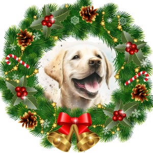 Labrador Christmas Wreath Sign, Dog Christmas Sign, Dog Wreath, Dog In Wreath Sign, Wreath Supplies, Labrador Retriever Sign, Yellow Lab