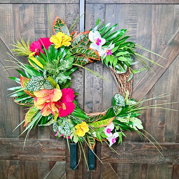 Tropical Grapevine Wreath, Hawaiian Wreath, Hawaiian Decor, Tropical Home Decor, Tropical Decor, Hawaii Wreath