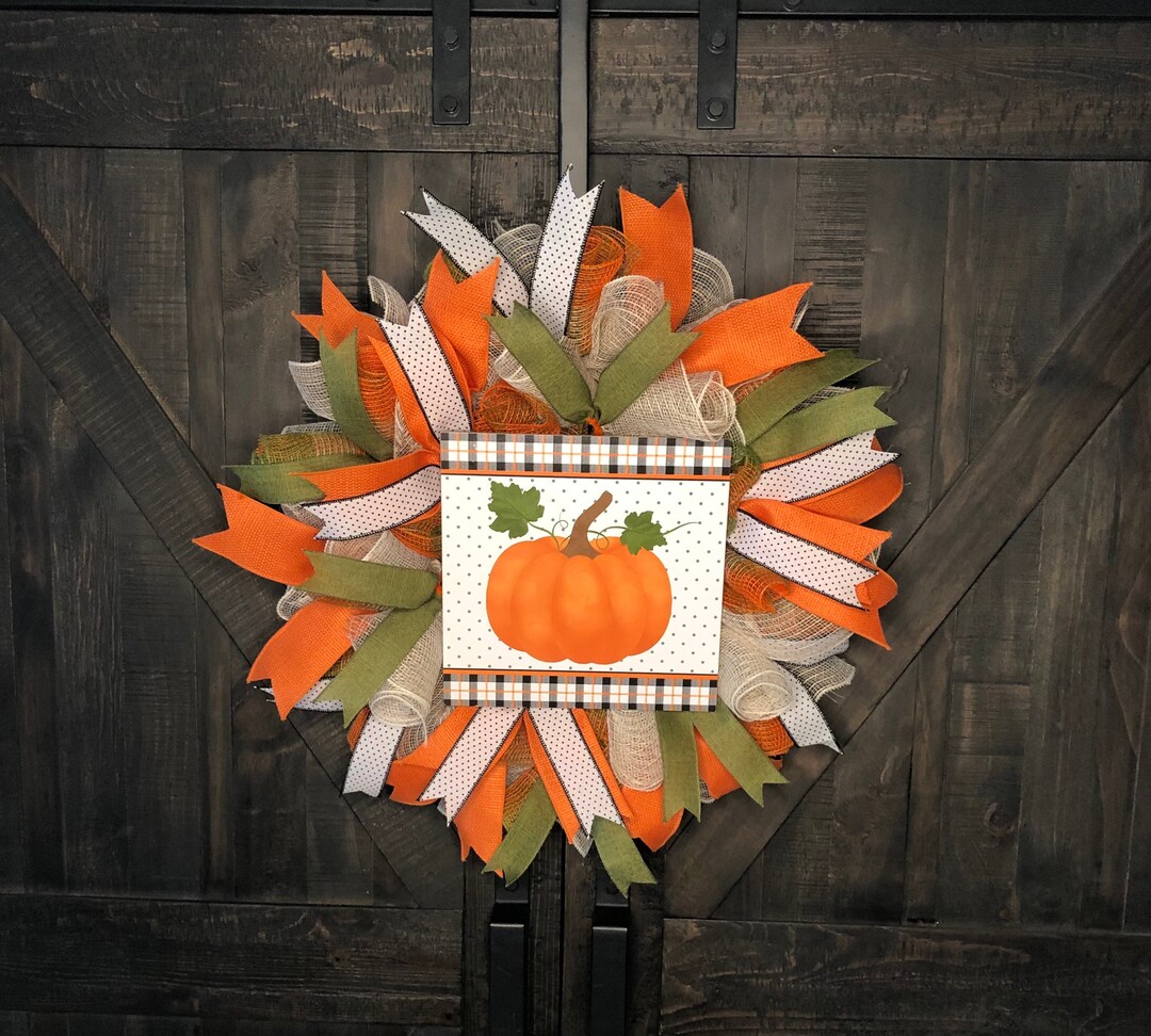 Fall Deco Mesh Wreath, Wreath for Fall, Pumpkin Wreath, Farmhouse ...