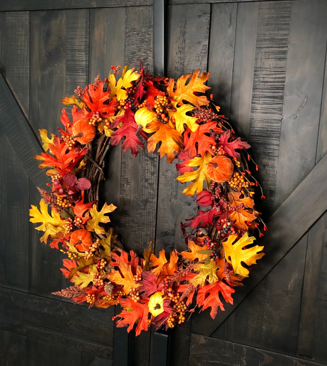 Fall Grapevine Wreath With Leaves for Front Door, Farmhouse Wreath ...