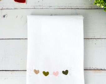 Personalised Embroidered Handkerchief, Organic Cotton Heart Bunting, Custom Text Gift
