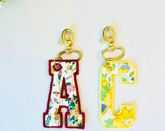 Personalised Letter Bag Charm, Liberty London Fabric Initial Keyring, Floral Backpack Charm, Handmade Gift