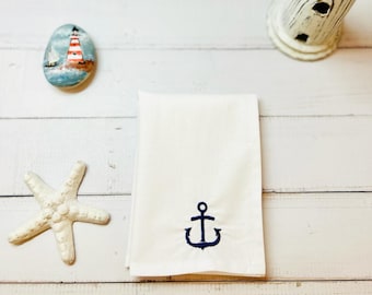 Embroidered Anchor Organic Cotton White Hankerchief - Men/Women Gift - Personalised Name/Initials - Eco Friendly-Hanky/Pocket Square-UK