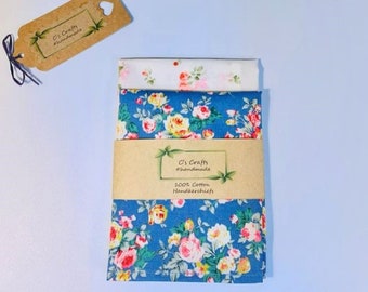 ROSE & HUBBLE floral Cotton Handkerchief floral 100% Oeko-Tex Standard - Gift for  Women/Men/Wedding -Eco Friendly - Pocket Square UK