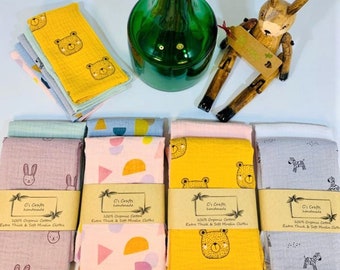 Organic Cotton Muslin Cloth Set: Handmade Baby Burp Cloths