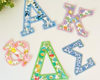 Greek Letter Applique Patch, Liberty London Fabric, Sorority Letters, Fraternity Letters, Greek Iron-On Sew-On Patch,Custom College Applique