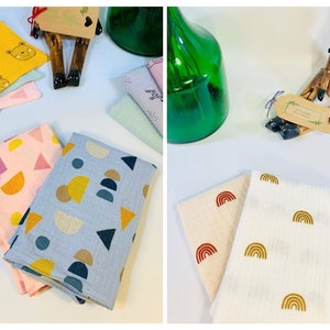 Organic Cotton Muslin Burp Cloths | Set of 2 | Baby Comforter | Face Cloths | New Baby | Baby Shower Gif | Handmade|25x30cm/23x23cm/15x15cm bild 10