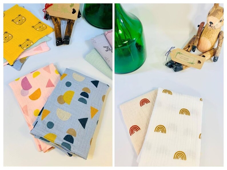 Organic Cotton Muslin Burp Cloths | Set of 2 | Baby Comforter | Face Cloths | New Baby | Baby Shower Gif | Handmade|25x30cm/23x23cm/15x15cm bild 10
