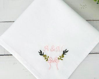 Monogram Corner Embroidered Wedding Handkerchief, Organic Cotton Hanky
