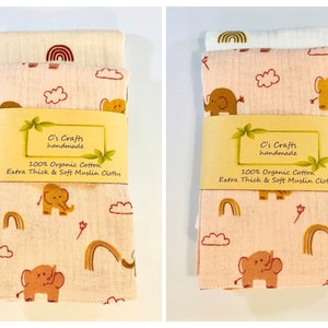 Organic Cotton Muslin Burp Cloths | Set of 2 | Baby Comforter | Face Cloths | New Baby | Baby Shower Gif | Handmade|25x30cm/23x23cm/15x15cm bild 8