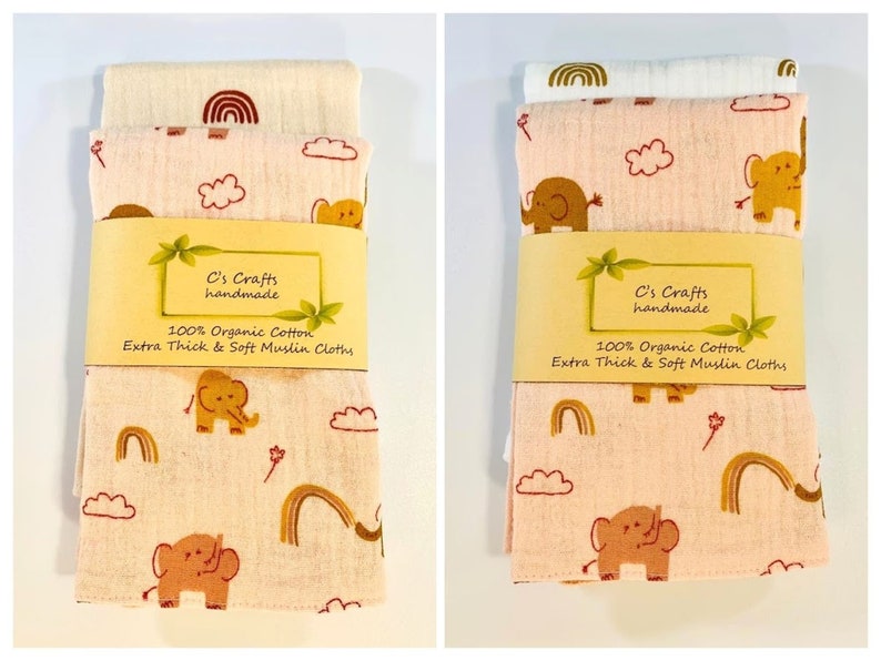 Organic Cotton Muslin Burp Cloths | Set of 2 | Baby Comforter | Face Cloths | New Baby | Baby Shower Gif | Handmade|25x30cm/23x23cm/15x15cm bild 8