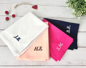 Personalised Handkerchief Embroidered Navy, Name, Initials, Wedding Handkerchiefs Brides, Grooms, Best Man, Organic Cotton, Custom Gift