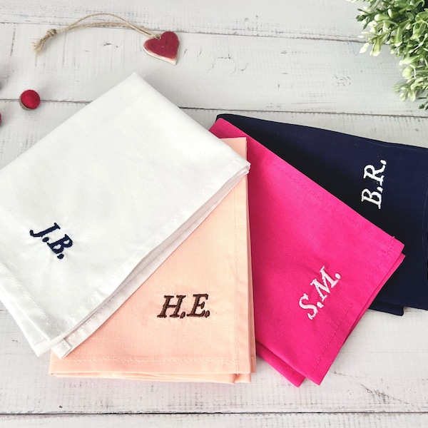 Personalised Handkerchief Embroidered Navy, Name, Initials, Wedding Handkerchiefs Brides, Grooms, Best Man, Organic Cotton, Custom Gift