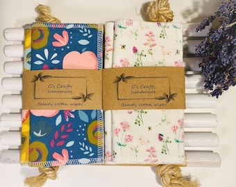 Handmade Floral Cotton Face Wipes – Reusable Makeup Remover Pads with Organic Cotton Bag