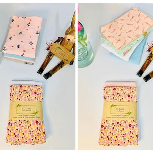 Organic Cotton Muslin Burp Cloths | Set of 2 | Baby Comforter | Face Cloths | New Baby | Baby Shower Gif | Handmade|25x30cm/23x23cm/15x15cm bild 5