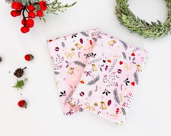 Christmas Cotton Handkerchief - Oeko Tex certified - Gift Women/Men/Wedding -Eco Friendly- Hanky/Hankies/Pocket Square UK - Pink Tweets