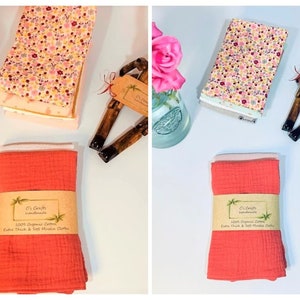 Organic Cotton Muslin Burp Cloths | Set of 2 | Baby Comforter | Face Cloths | New Baby | Baby Shower Gif | Handmade|25x30cm/23x23cm/15x15cm bild 7