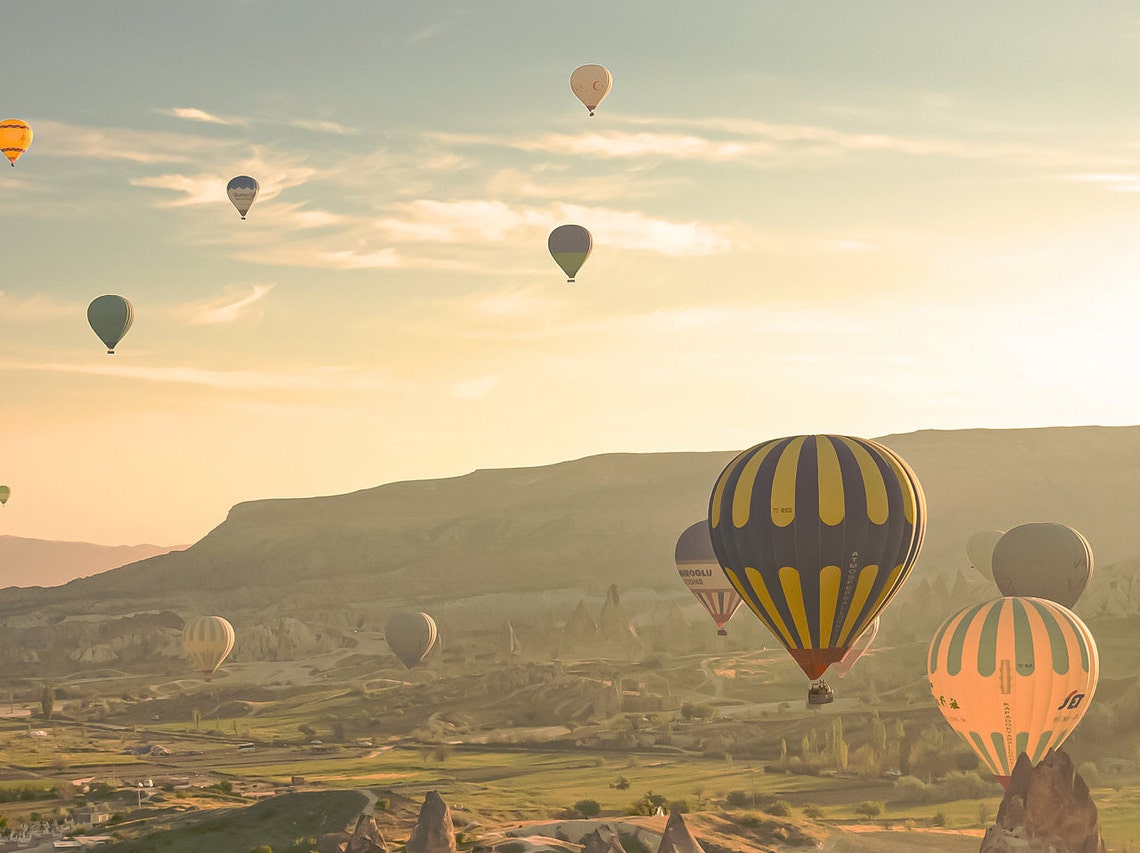 Travel Poster Turkey Landscape Print Cappadocia Hot Air Etsy