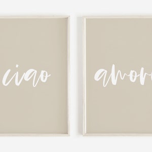 Ästhetisches Ciao Amore italienisches Zitat druckbar, über dem Bett Wandkunst, minimalistischer Kunstdruck, beige weißes Zitat Poster, moderne Wohnkultur