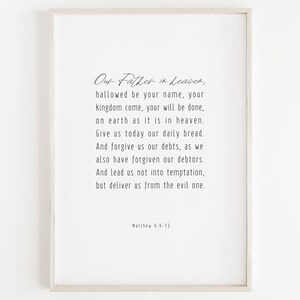 The Lord&#39;s Prayer, Matthew 6:9-13 Bible Verse Wall Art Download, Black and White Minimalist Art Print, Our Father In Heaven Sign