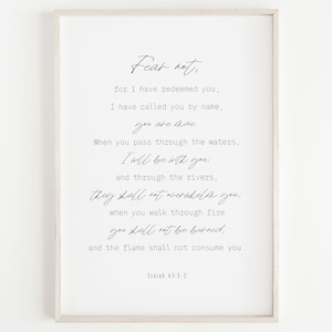 Fear not for I have redeemed you, Aesthetic Bible Verse Wall Art, Isaiah 43:1-2, Bedroom Art Print, Modern Scripture Poster, Minimal Decor