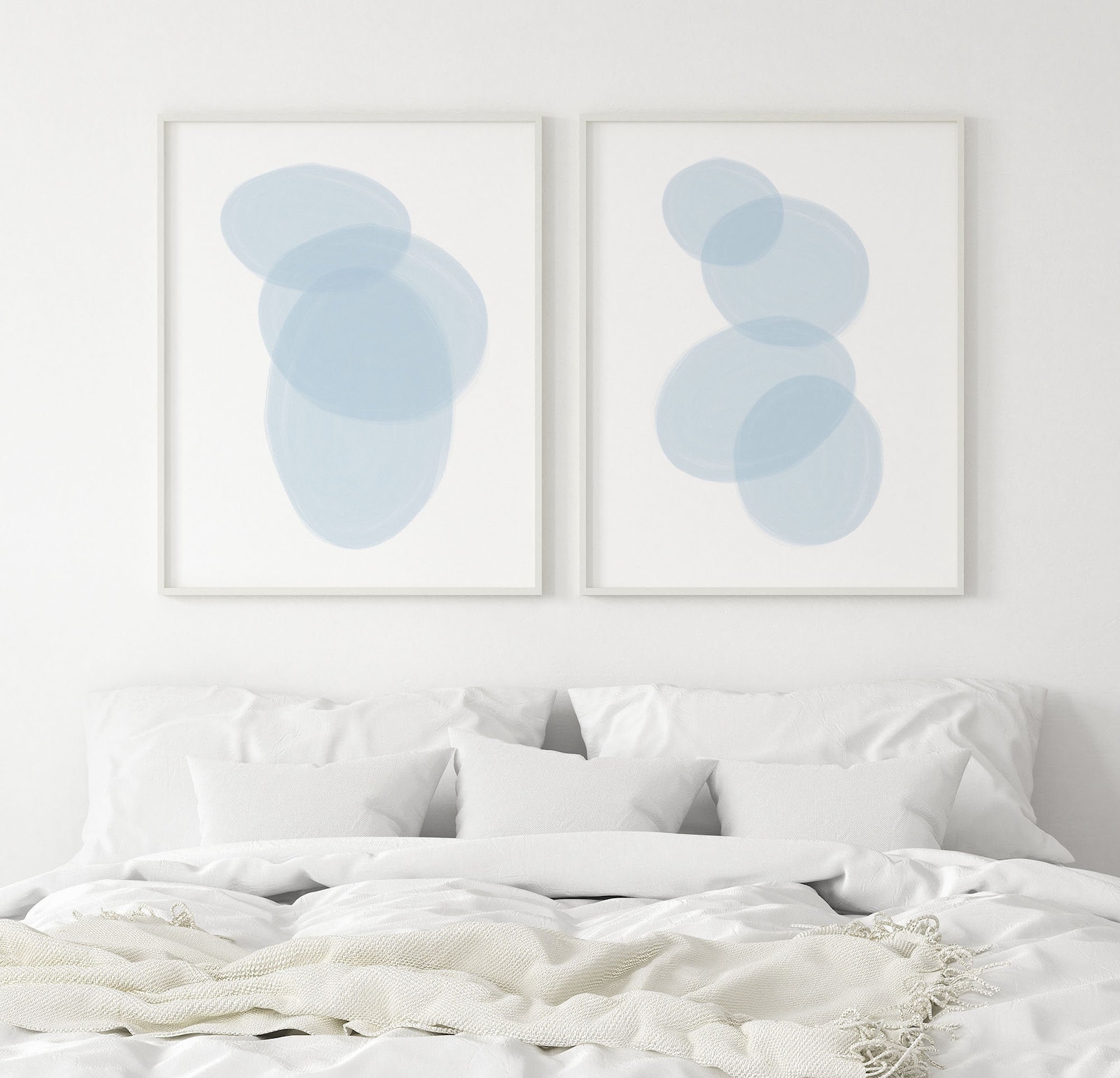 Set of 2 Abstract Art Sky Blue Bedroom Art Prints Light Blue Etsy