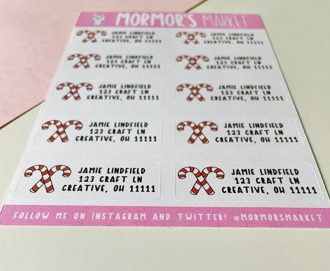 Custom Candy Cane Christmas Address Labelsaddress Etsy