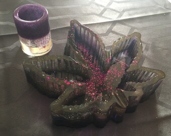 red pink and silver glass Serving TrayDecorative Trayrolling tray:Made of Pure Resin and Crushed Glass Deep red and pink