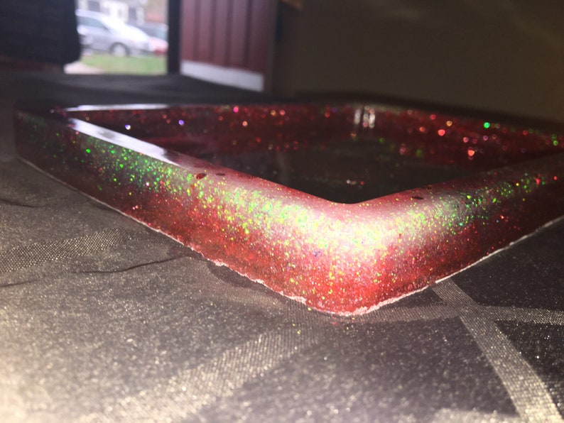 red pink and silver glass Serving TrayDecorative Trayrolling tray:Made of Pure Resin and Crushed Glass Deep red and pink