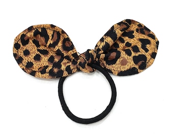 Leopard Print Bow Hair Tie, Handmade