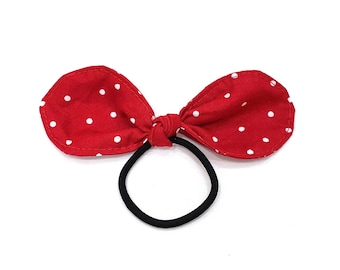 Mickey Mouse Hair Tie: Red Polka Dot Bow, Replaceable Band