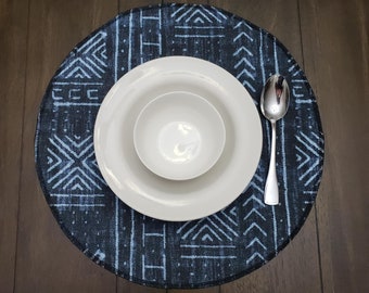 Round Mudcloth Print Placemat, 16" Table Decor, Made in USA