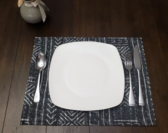 Black and White Mudcloth Print Placemat, Handmade in USA