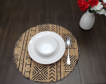 Mali Mudcloth Print Round Placemat, Genevieve Gorder Design, Made in USA