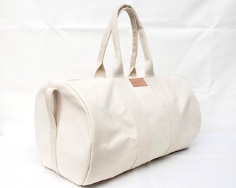Washable Canvas Gym Bag, Round Duffle, Weekender Travel Bag