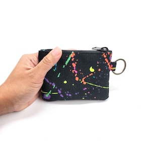 Astuccio portachiavi, astuccio con stampa a schizzi di vernice, astuccio portachiavi, portamonete, astuccio per monete, borsa in cordura, idea regalo per donna, astuccio nero, astuccio piccolo