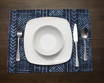 Blue Mudcloth Print Placemat, African Inspired Table Decor