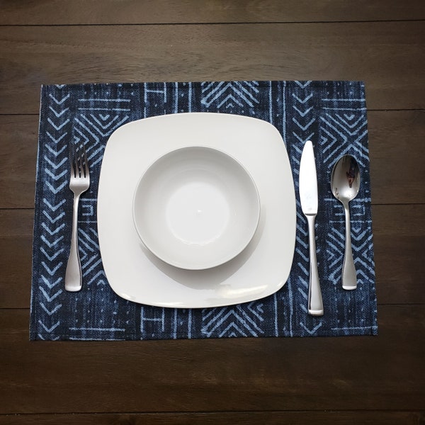 Blue Placemat, Mudcloth Print Placemat, Rectangle Placemat, Placemat, African Print Placemat, Made in USA, 1 pc.