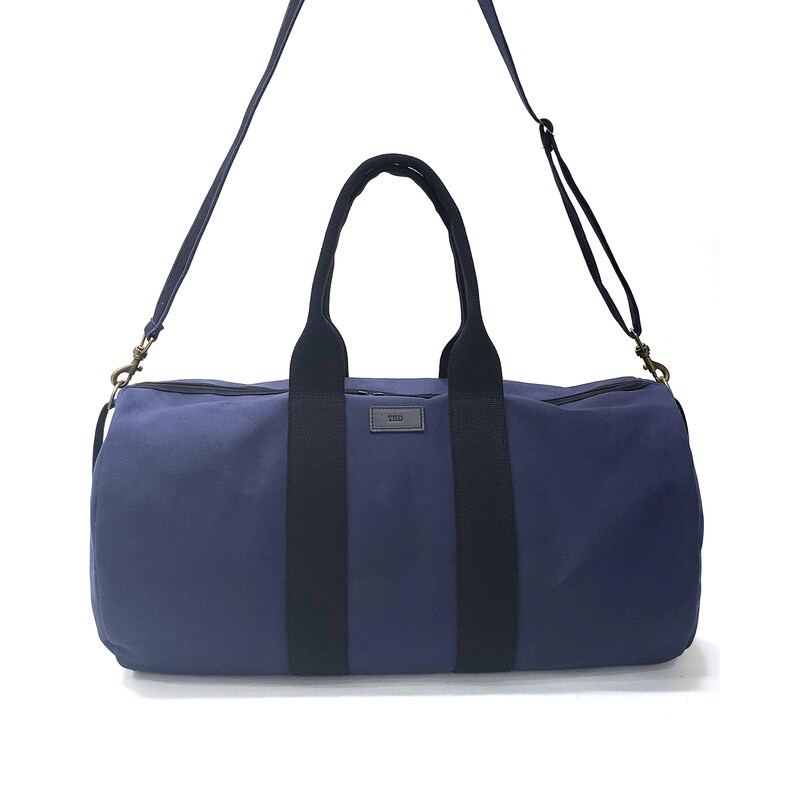Borsone Da Viaggio In Tela Blu Navy Grande Borsa Da Viaggio Rotonda borsone-da-viaggio-in-tela-blu-navy-grande-borsa-da-viaggio-rotonda