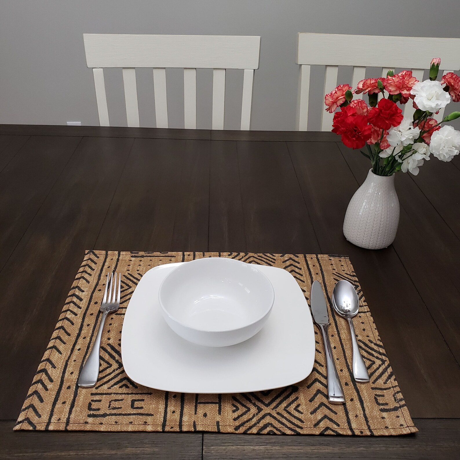 Mudcloth Print Placemat, Mali Mudcloth Print Placemat, Pecan Mudcloth